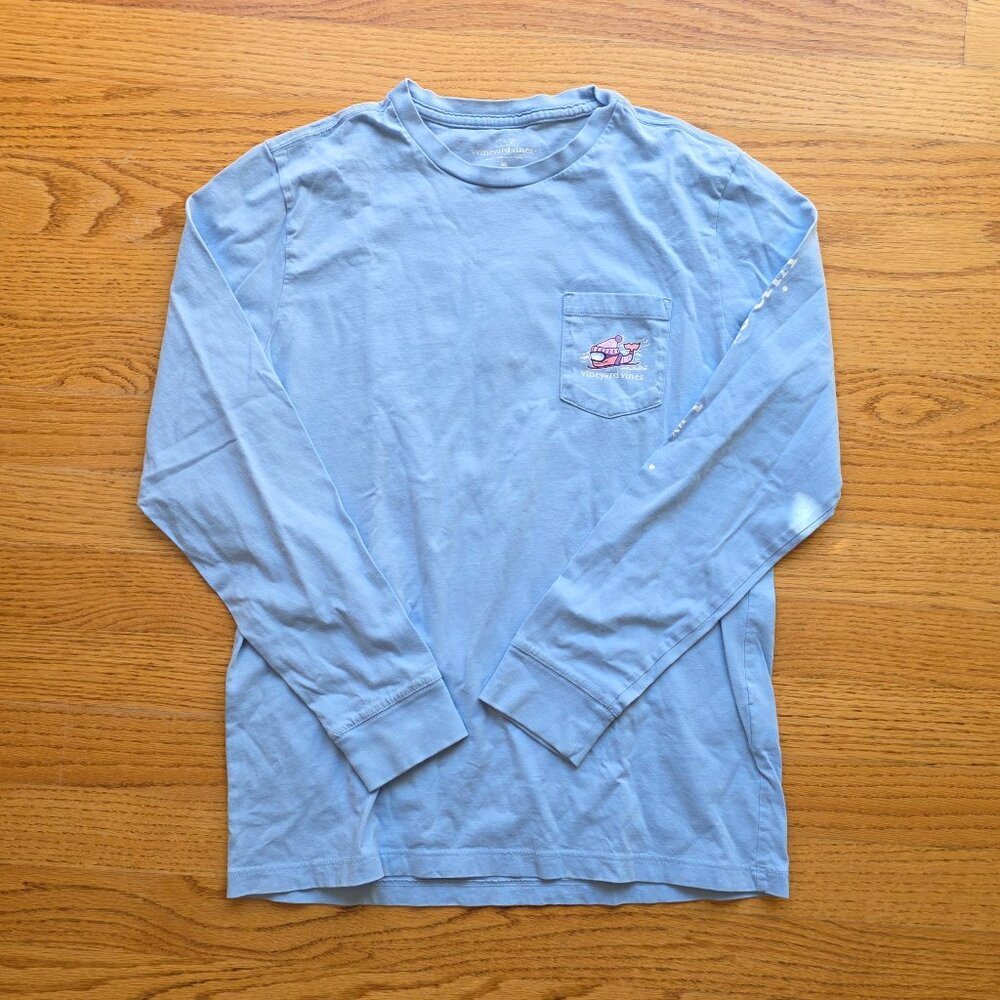 VINEYARD VINES Boy's Long Sleeve T-Shirt | Medium | Light Blue Whale Snowboard